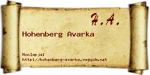Hohenberg Avarka névjegykártya